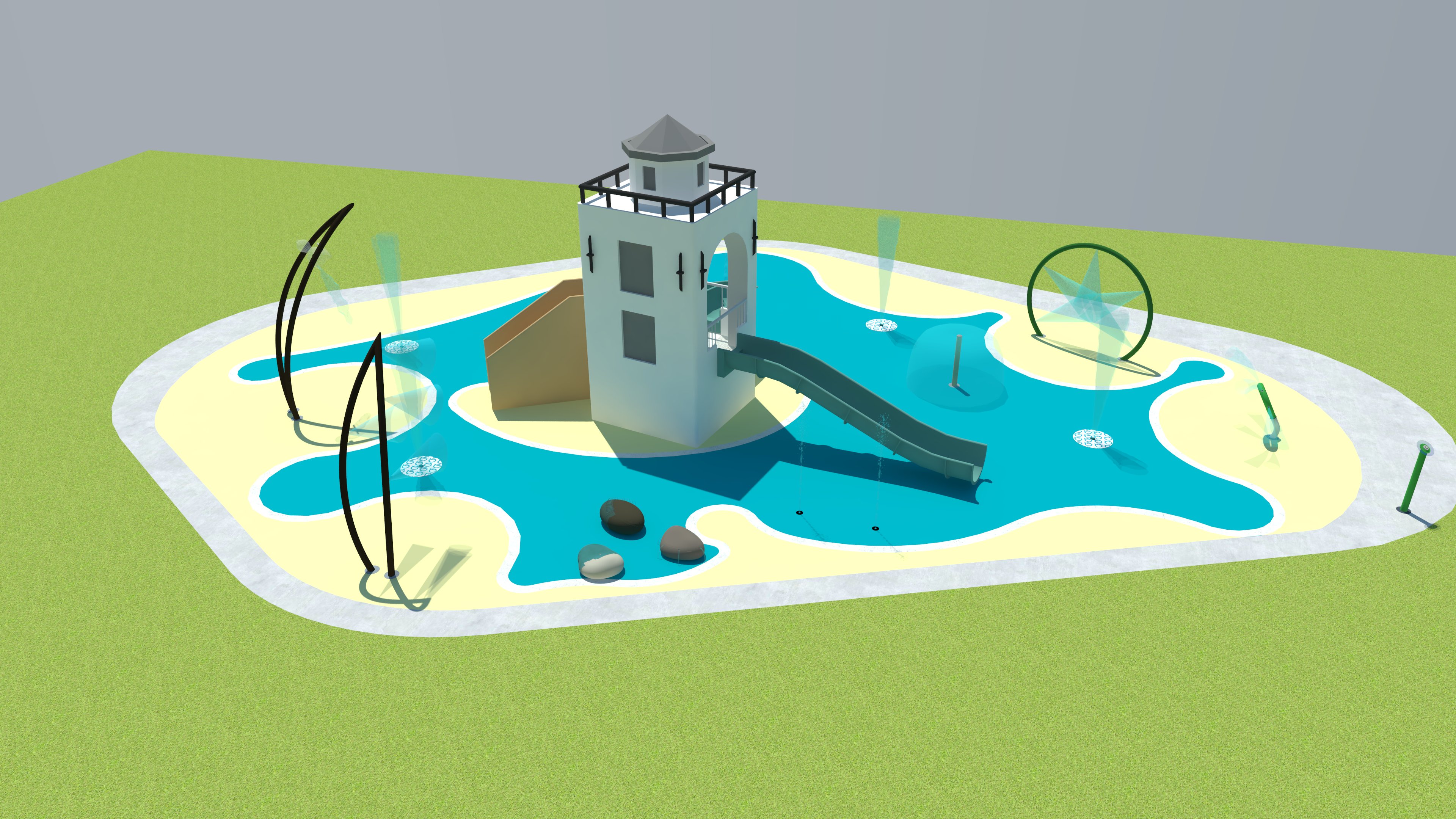 Watergames & More Spray Park En Kinderglijbanen Render Aquamar Katwijk (4)