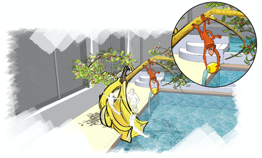 Watergames & More Waterglijbaan 1.1 Maatwerk Banaan Zwembad De Wiel Schagen Render