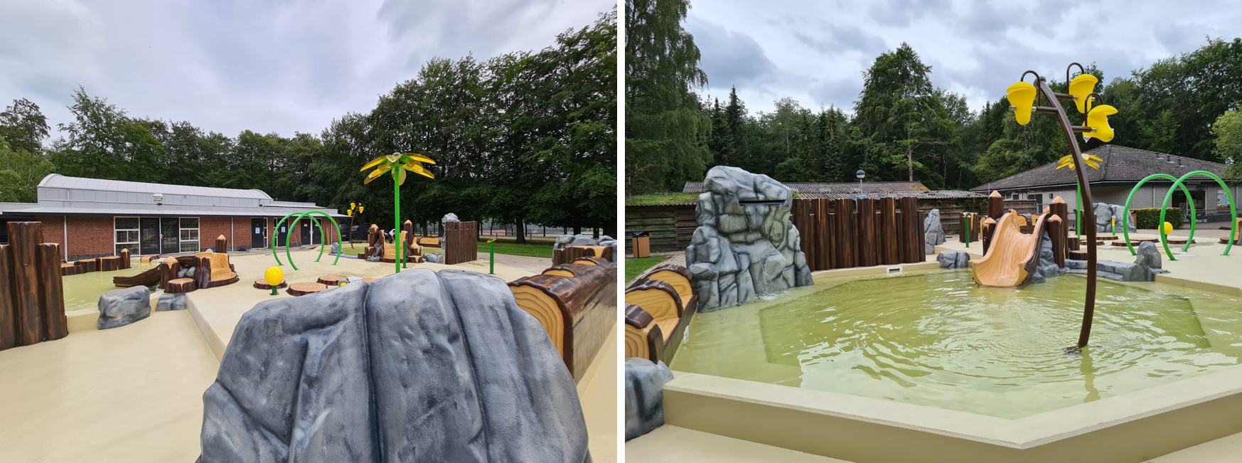Watergames & More_Spray Park_Maatwerk_RCN De Roggeberg_waterglijbaan discoverer_kantelemmers_twee foto's